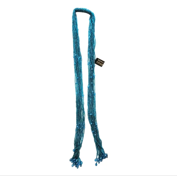 Bijoux Terner NWT Aqua Glass Seed Bead Long Ethnic Lariat Necklace - Picture 5 of 6